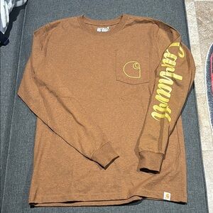 Carhartt Brown Long Sleeve Shirt with Yellow Logo
